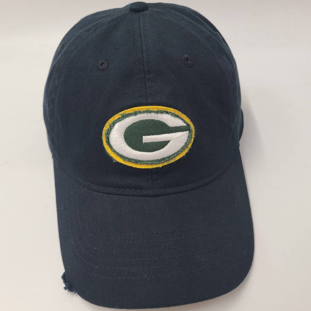Green Bay Packers Hat Fitted (Seems XL-XXL) NFL‎ Team Apparel Black Distressed